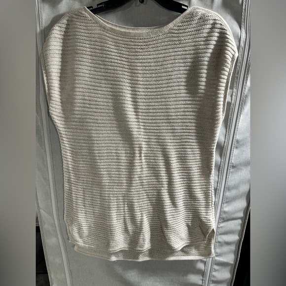 Old Navy Lightweight Shaker Stitch Short Sleeve Beige Crochet Sweater Size Mediu - Picture 2 of 6